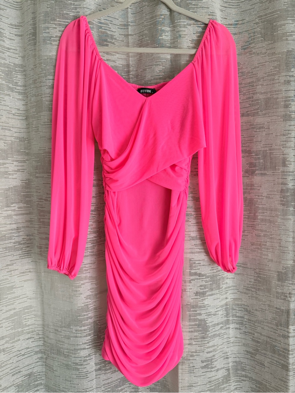 Hot Pink Long-Sleeve Bodycon Dress